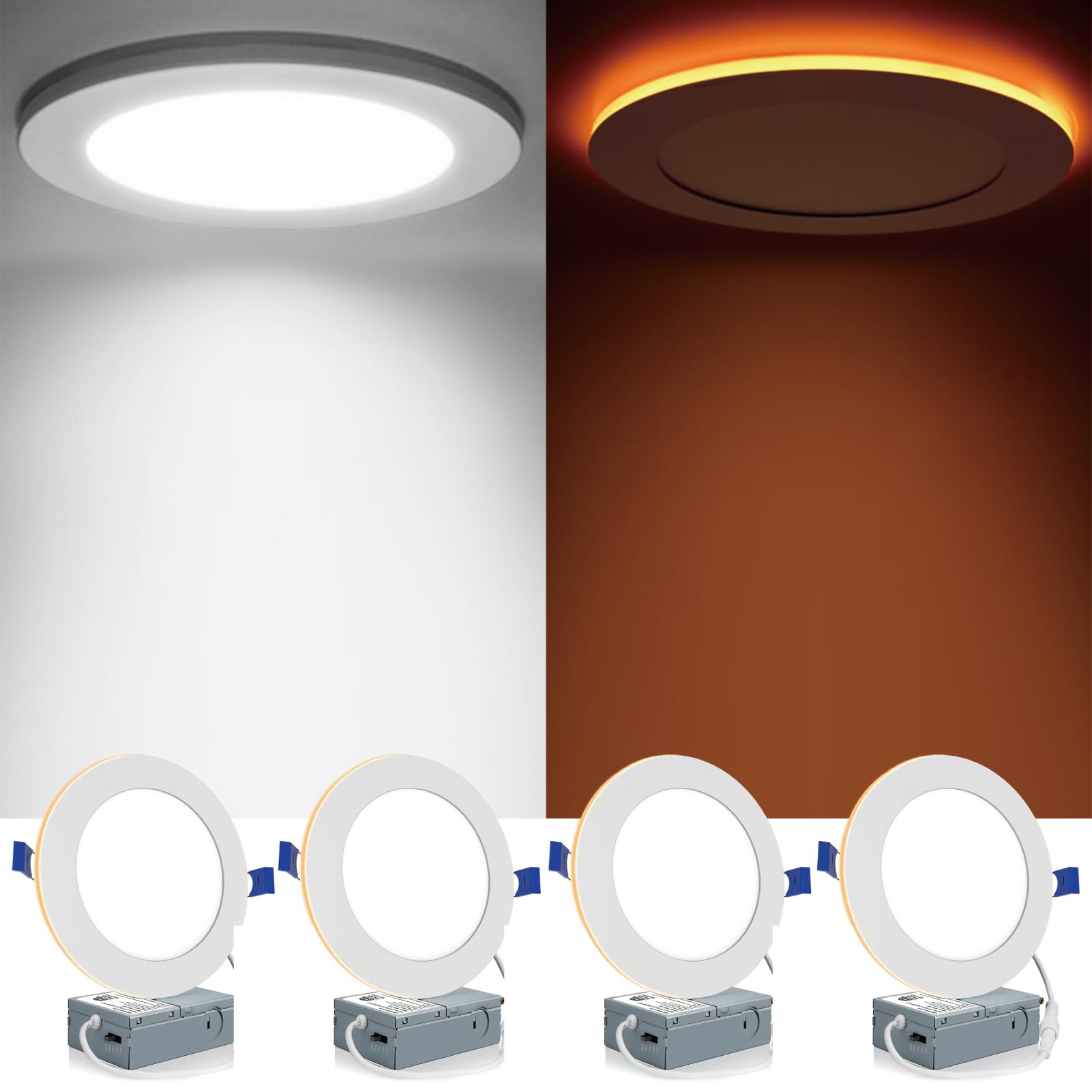 Meconard downlight with night-light amber glow for easy night visibility.