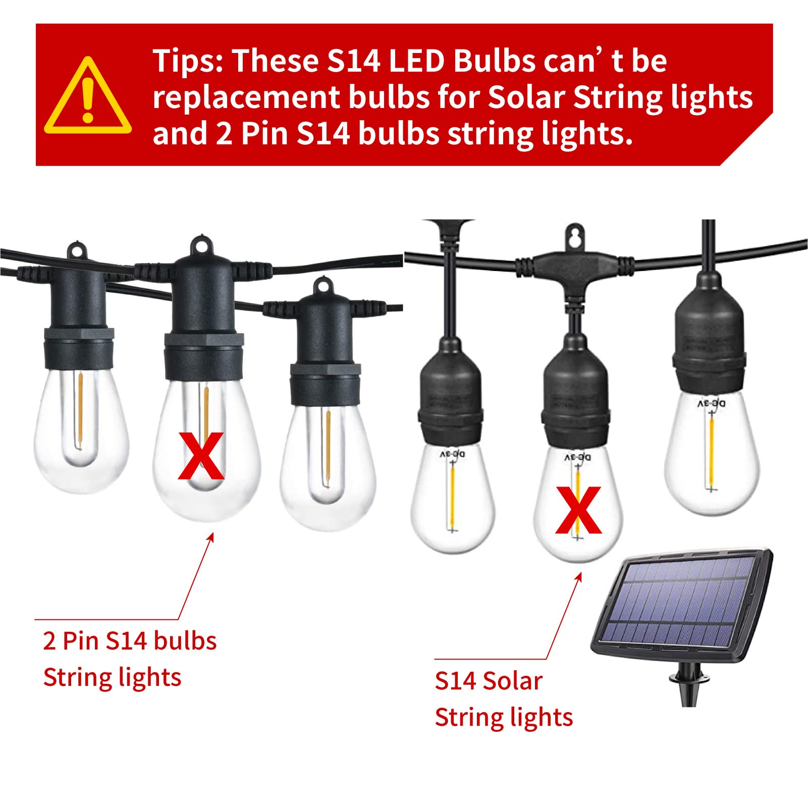 Meconard S14 LED bulbs outdoor lighting detail showing durable shatterproof plastic.