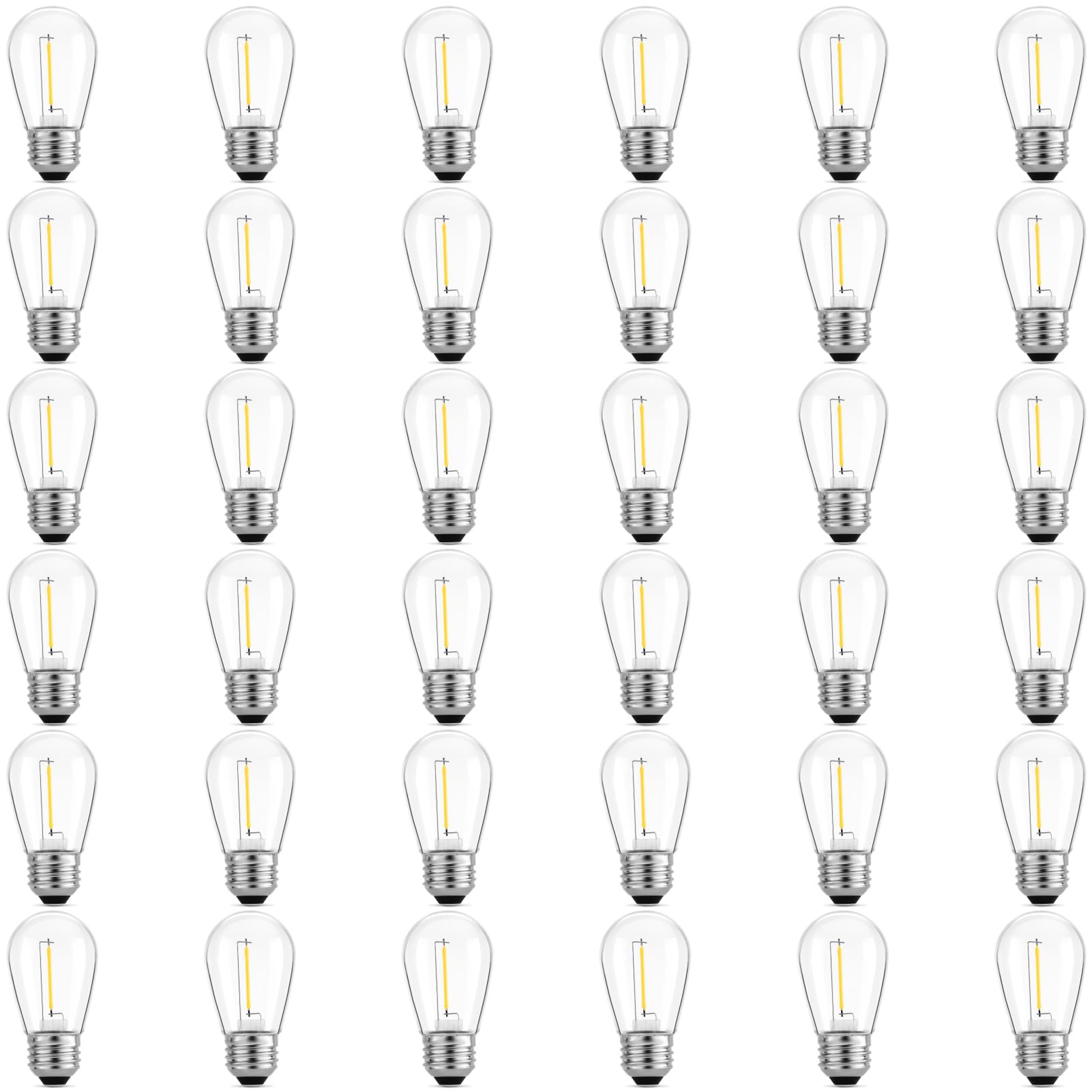 Meconard S14 LED bulbs for outdoor lights with shatterproof plastic housing.