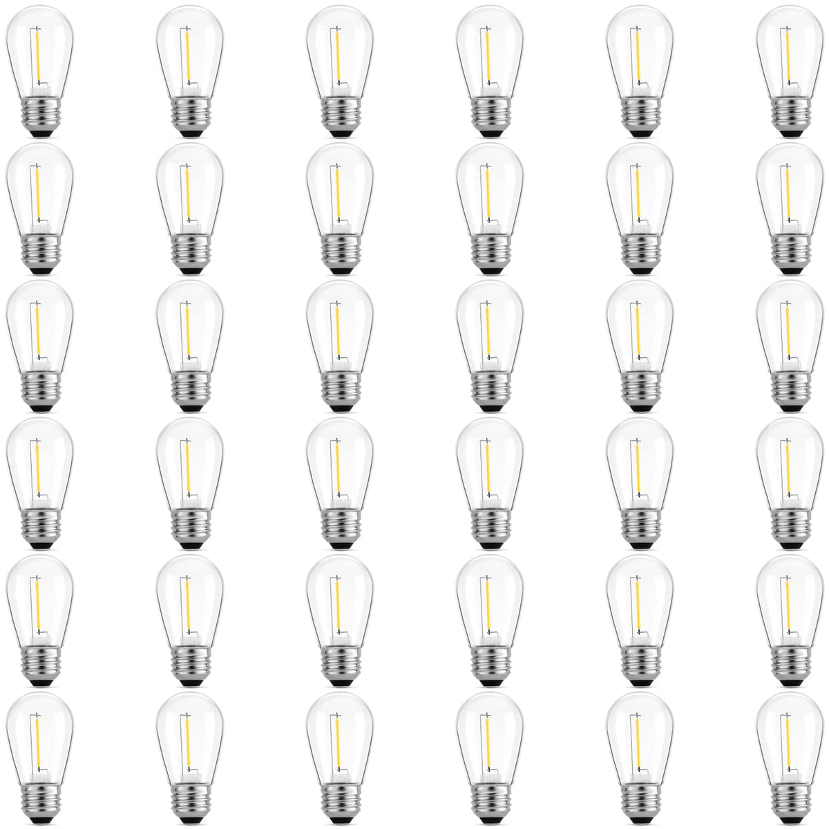 Meconard S14 LED bulbs for outdoor lights with shatterproof plastic housing.