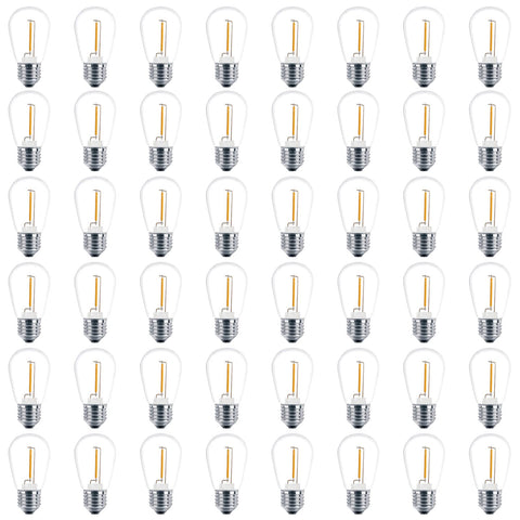 Meconard S14 LED bulbs pack view for outdoor lighting ready to install.