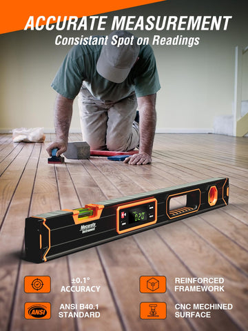 Mecurate 24 inch digital level magnetic base allows hands free setup on metal surfaces