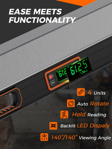 Mecurate digital level LCD display presents clear angle readings for precise leveling