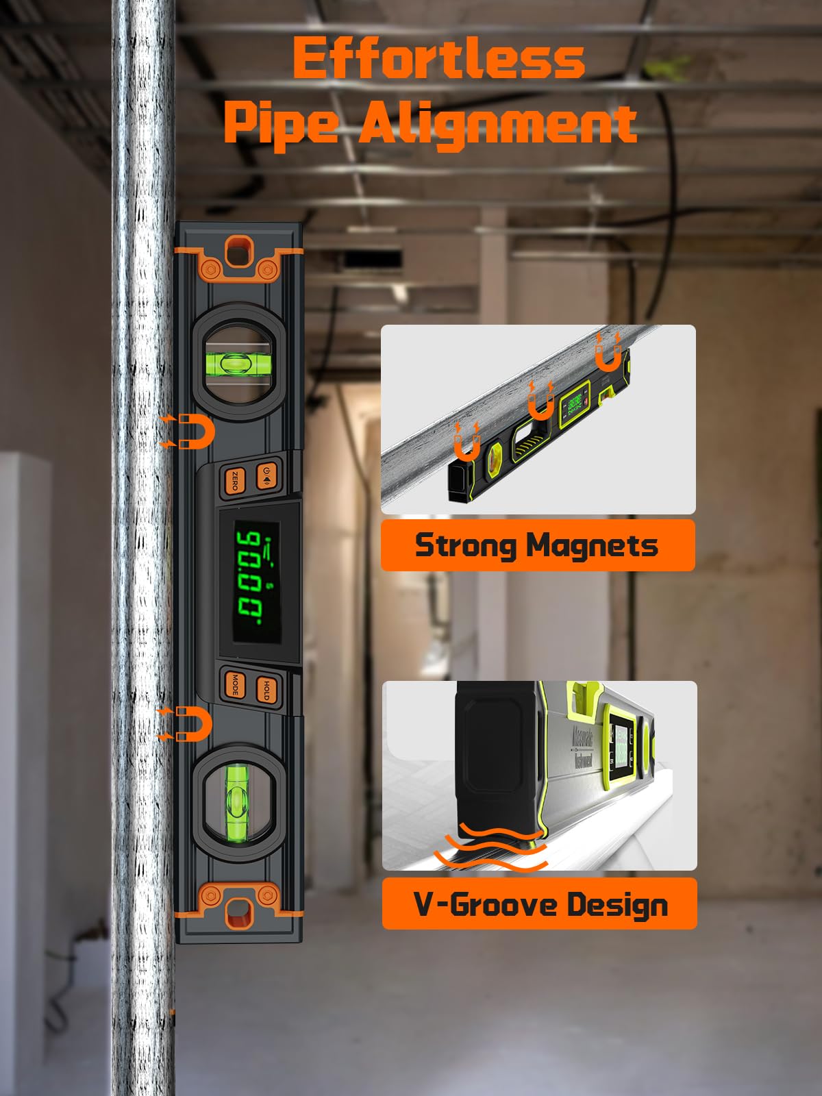 Mecurate durable aluminum alloy body stands up to tough job-site conditions.