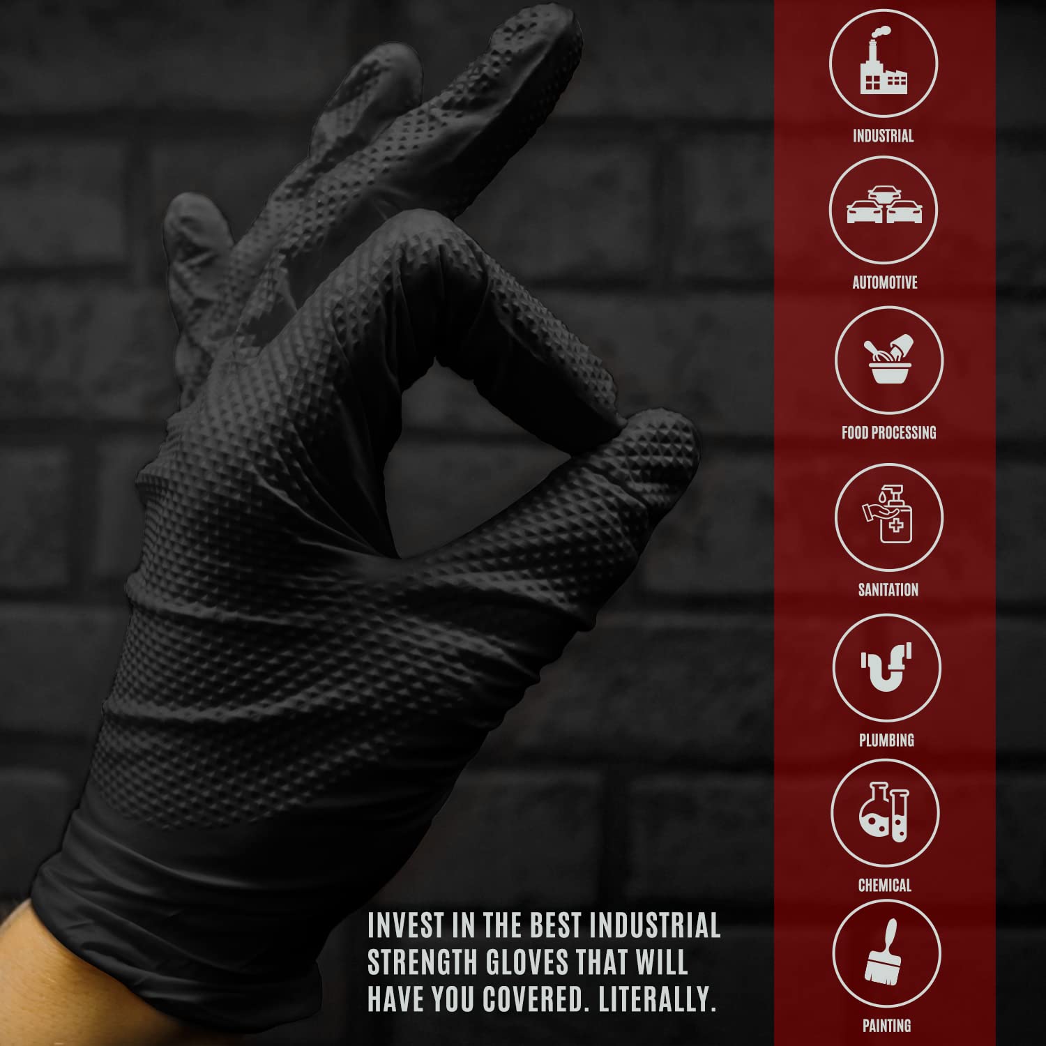 MED PRIDE XXL black nitrile gloves fit larger hands for comfortable all-day wear.