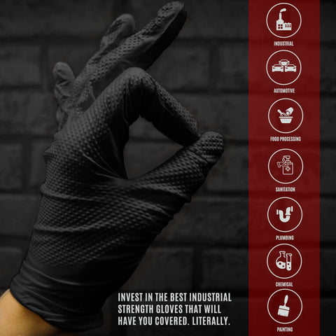 MED PRIDE XXL black nitrile gloves fit larger hands for comfortable all-day wear.