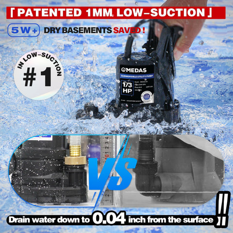 MEDAS sump pump with a 10-foot power cord for flexible placement