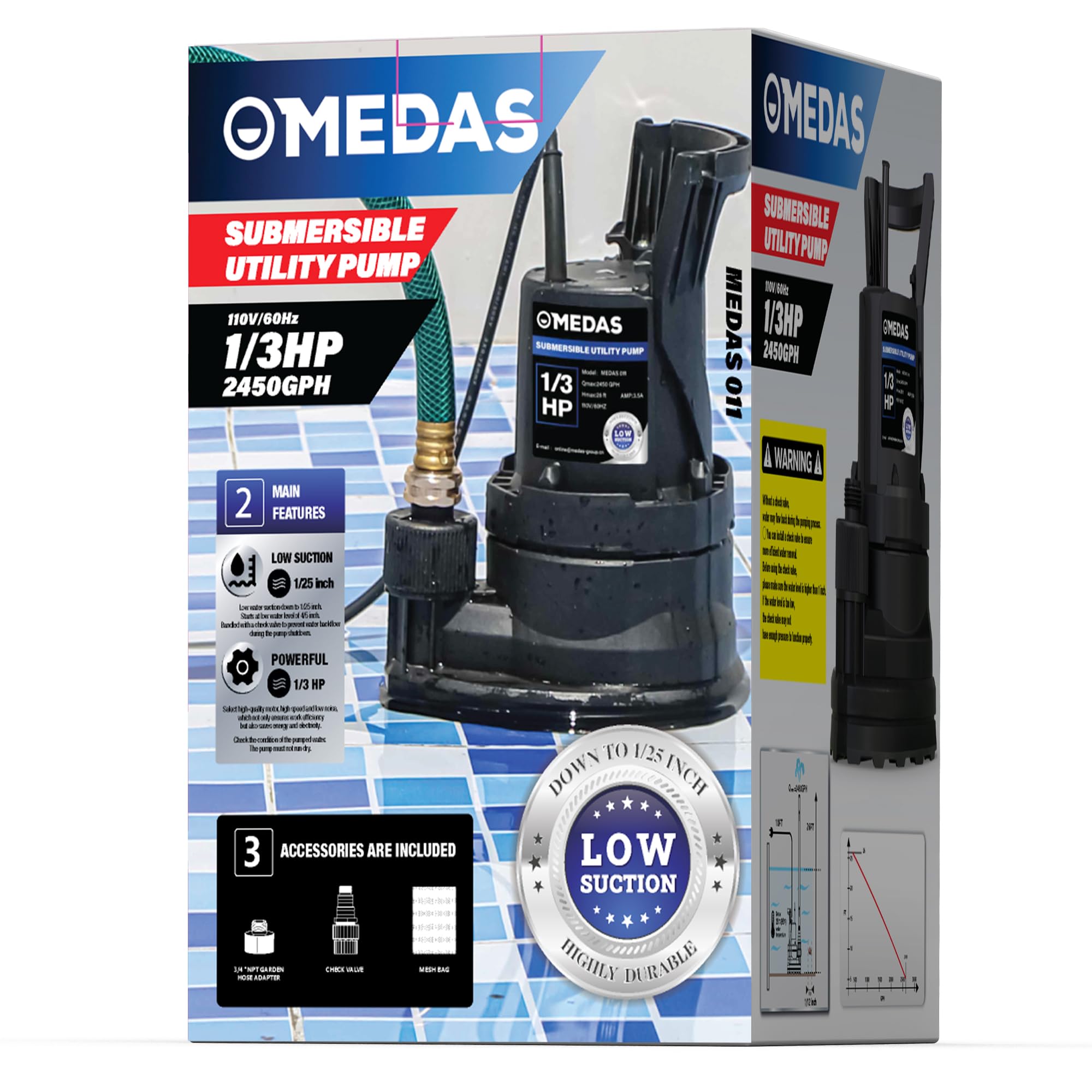 MEDAS sump pump used around basement, pool, and garden pond scenarios