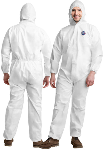 Medical Nation disposable hazmat suit front zipper enables fast donning and secure fit