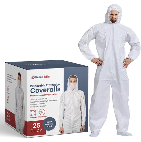 Medical Nation hazmat suit with hood offers quick protective coverage for tasks