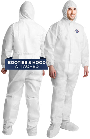 Medical Nation hazmat suit disposable hooded profile view for easy donning