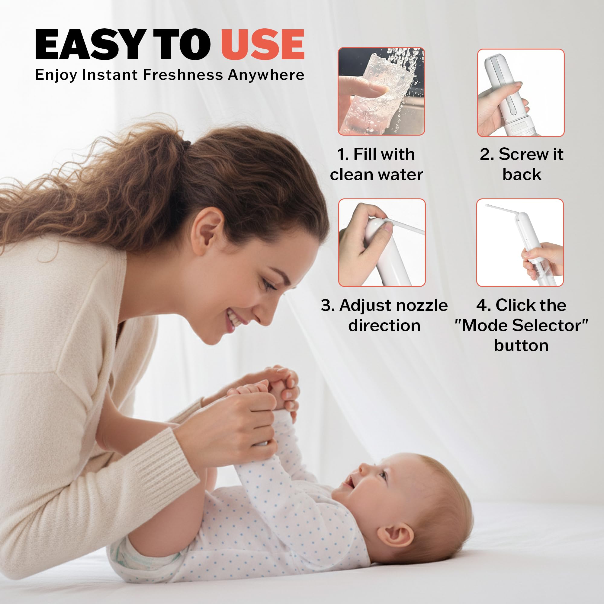 Three spray modes soft, comfort, and strong for customizable cleansing.