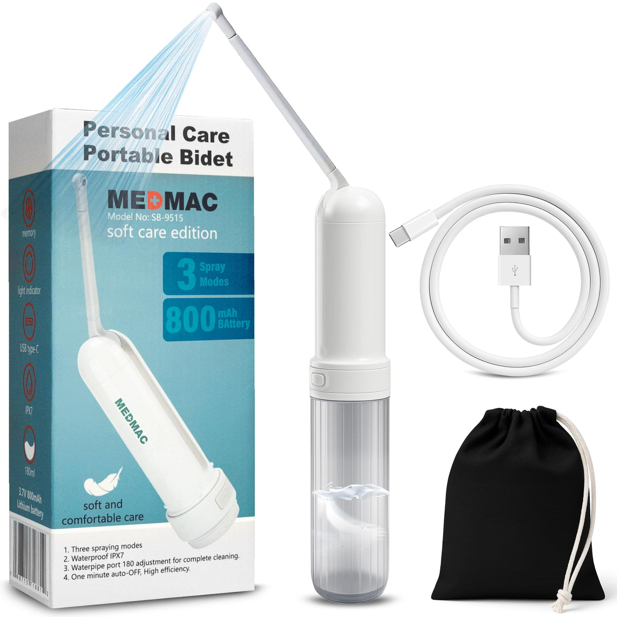 MEDMAC portable bidet in a compact travel-ready setup for easy on the go hygiene.