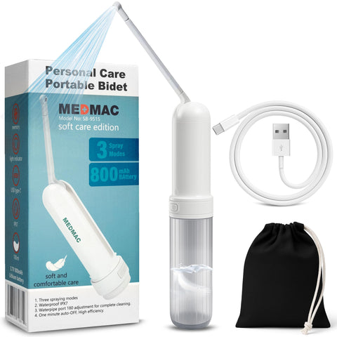 MEDMAC portable bidet in a compact travel-ready setup for easy on the go hygiene.