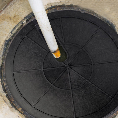 Medoore sump cover protects sump wells and buckets outdoors.