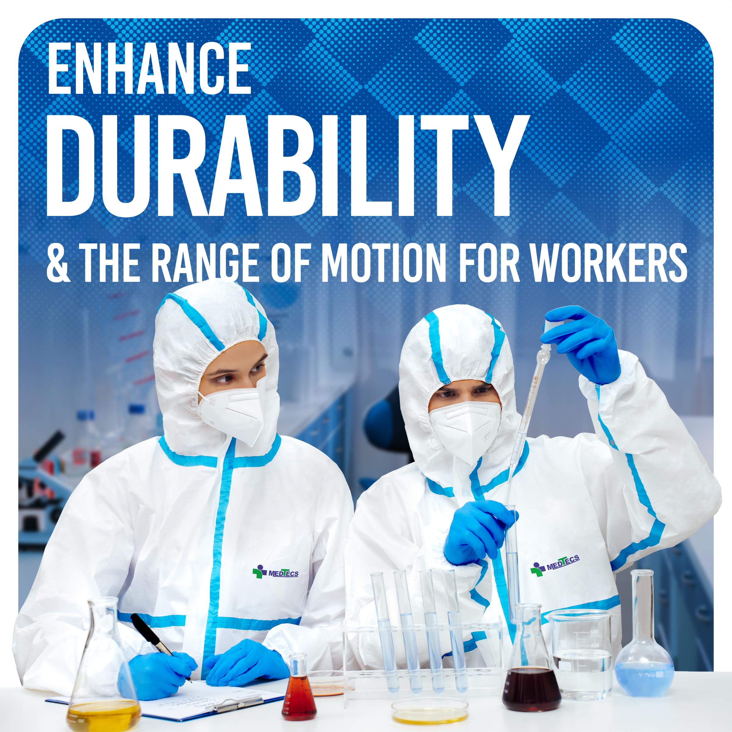 Medtecs hazmat suit available in multiple sizes including 2XL