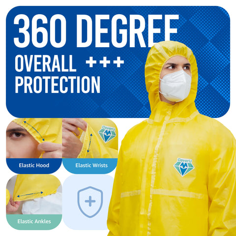 Medtecs hazmat suit front zipper enables quick on-and-off in busy work shifts.