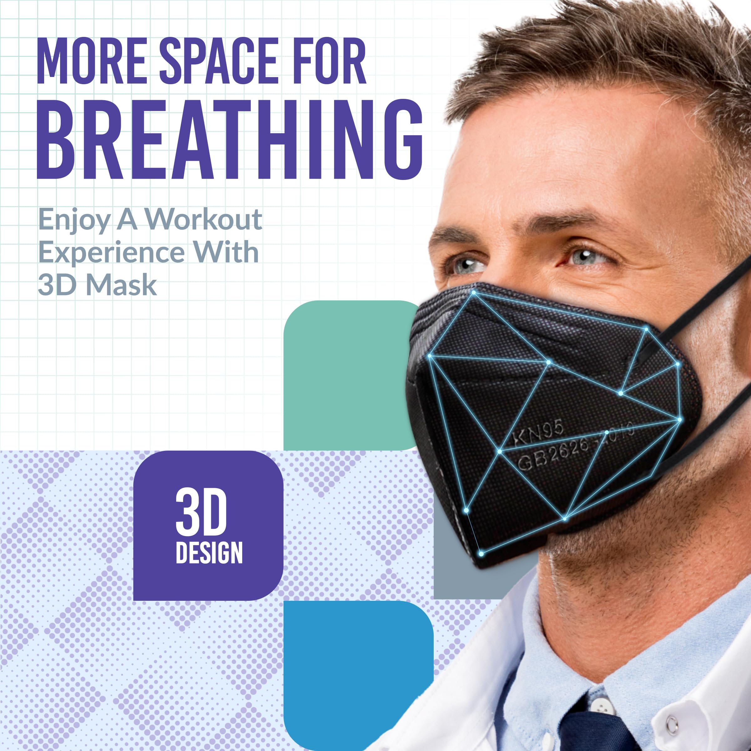 Medtecs KN95 mask 3D design creates breathing space and prevents makeup transfer