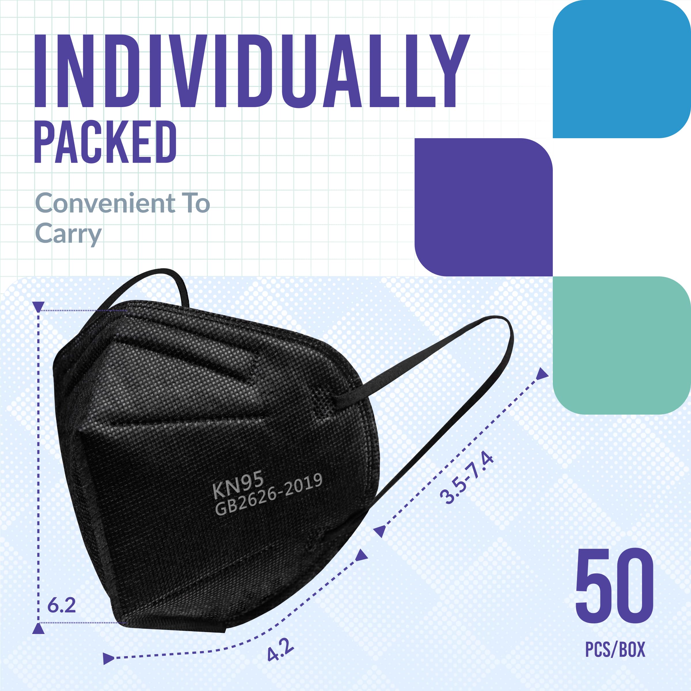 Medtecs KN95 mask pack in black, 50 pieces for quick replacements