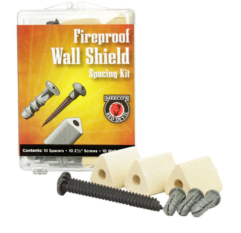 Meeco's Red Devil 5700 wall shield spacing kit shows ceramic spacers for safe heat shield clearance.