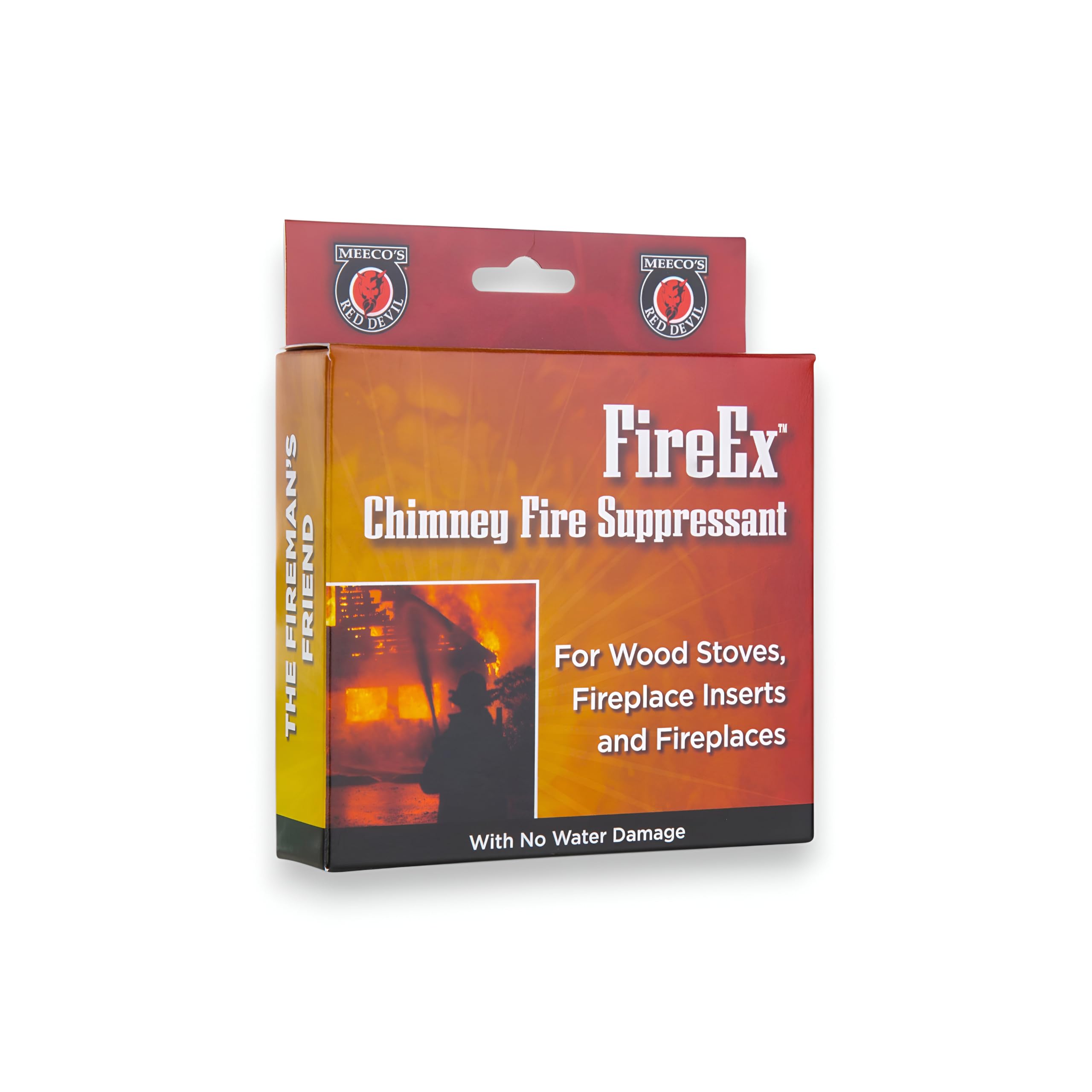 Meeco's Red Devil FireEx emergency packet dropped into the firebox to suppress a chimney fire.