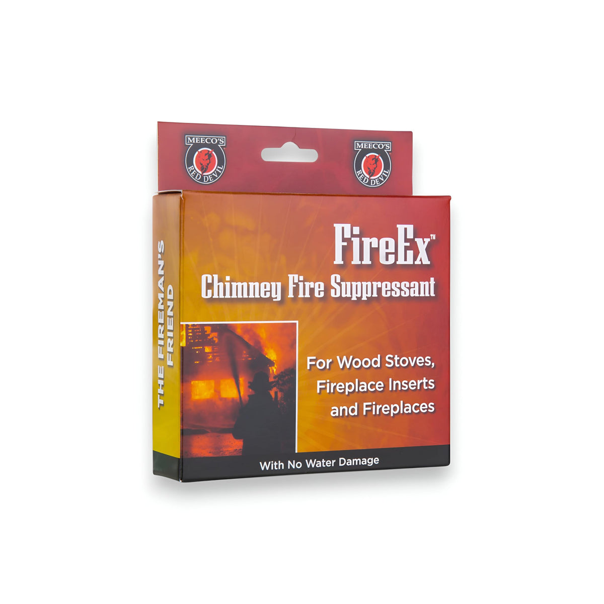 Meeco's Red Devil FireEx emergency packet dropped into the firebox to suppress a chimney fire.