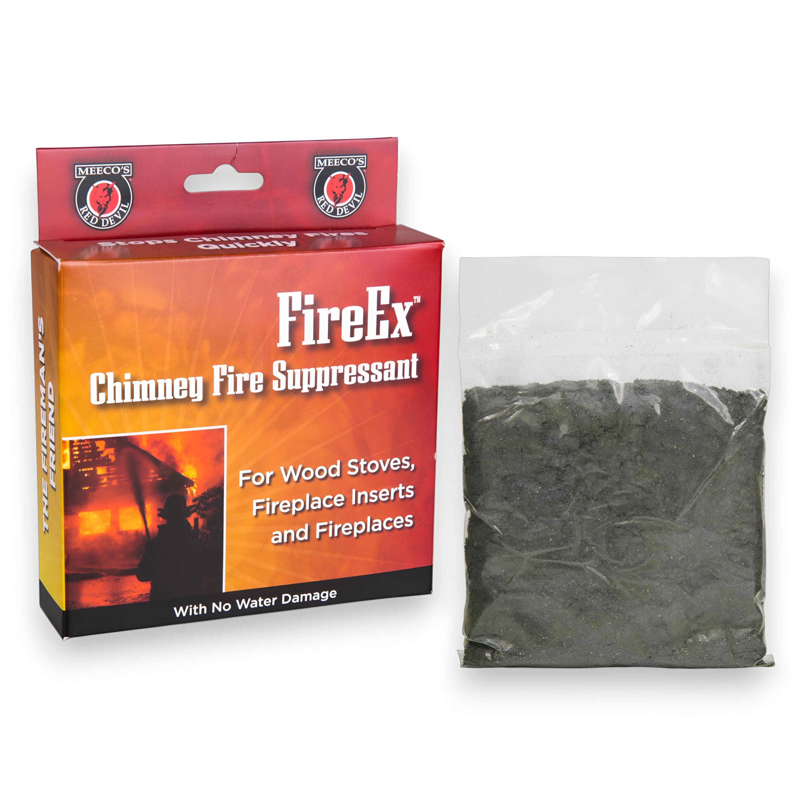 Meeco's Red Devil FireEx creates a smothering cloud to help extinguish flames safely.