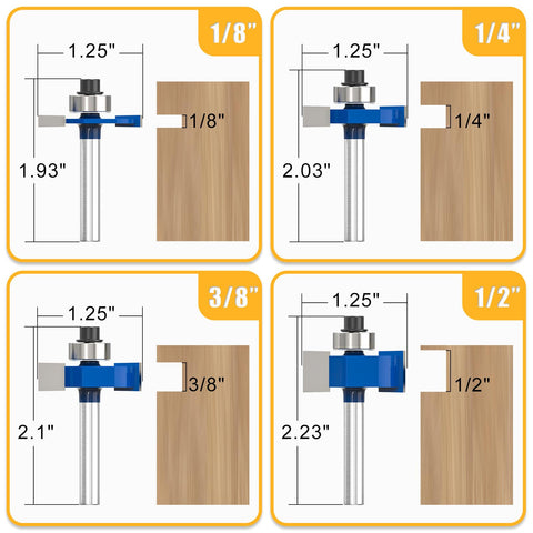 MEIGGTOOL rabbet bit with 1-4 inch shank and six bearings for versatile depth control