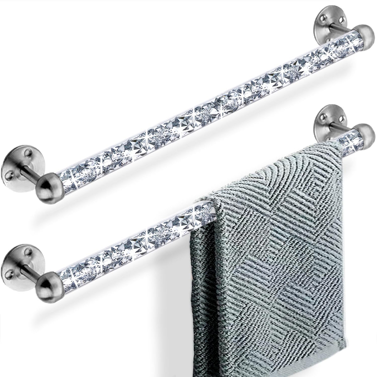 Meetart crushed diamond glass towel bar 2-pack adds modern bathroom shimmer