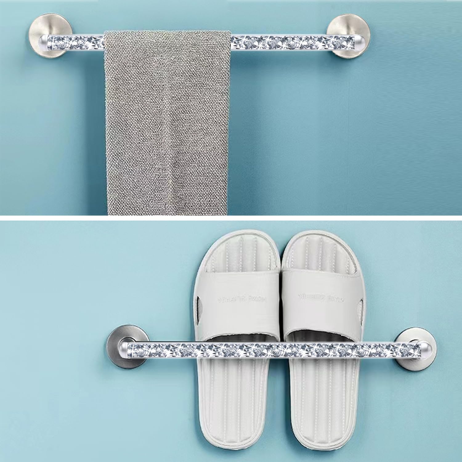 Meetart space-saving bathroom organization with dual towel bars in compact setup