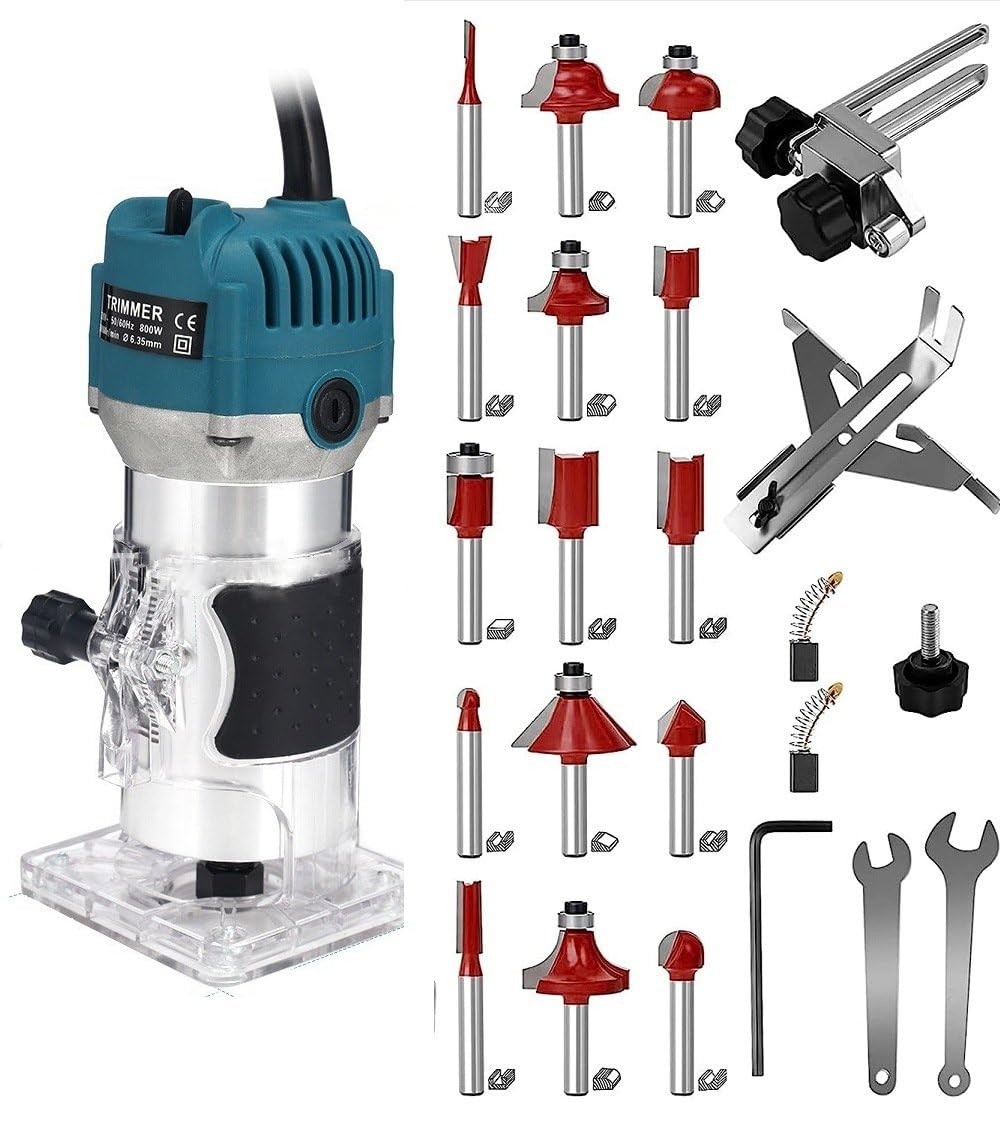 Mefape router tool with see-through base for precise depth adjustments in woodwork.