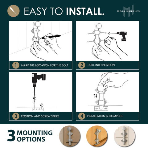 Mega Handles bolt installed on a cabinet or pantry door