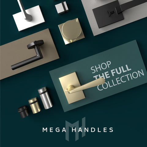 Satin nickel finish from Mega Handles complements modern hardware ensembles