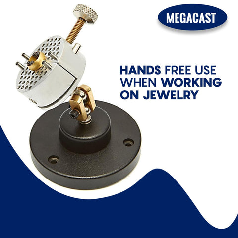 Megacast 5/8 inch opening supports small piece clamping during jewelry work.