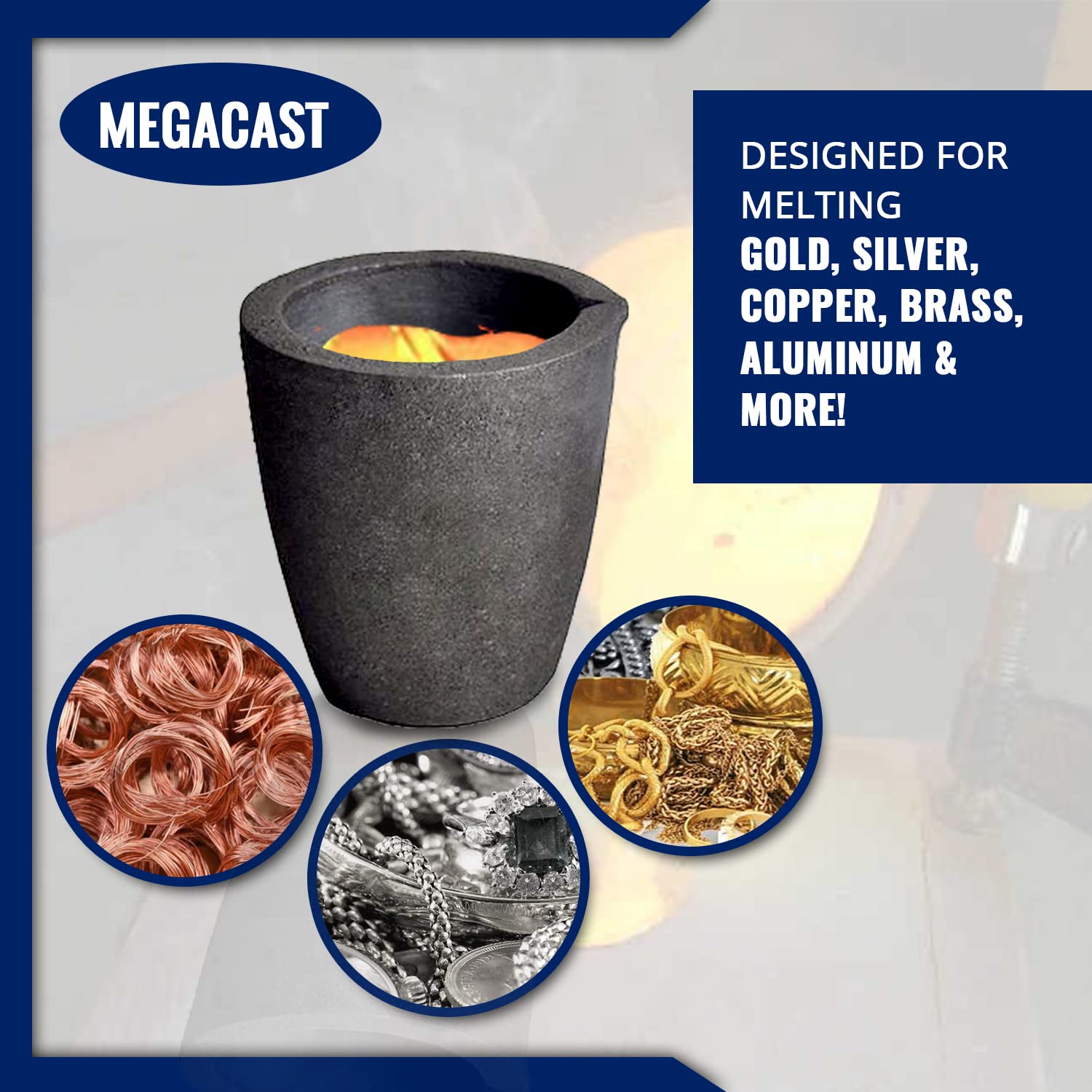 MegaCast clay graphite crucible close-up, highlighting durable inner lining for repeated melting cycles.