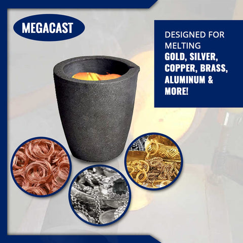 MegaCast clay graphite crucible close-up, highlighting durable inner lining for repeated melting cycles.