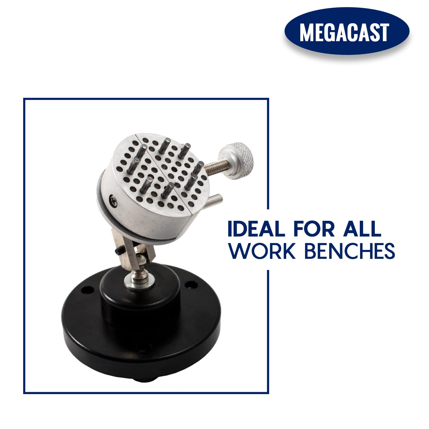 Megacast compact bench tool enhances stability during delicate soldering and filing.