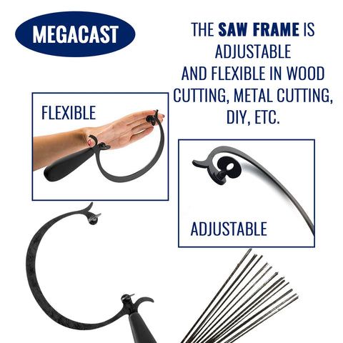 MegaCast curved saw frame showing blade length adjustment for proper tension.