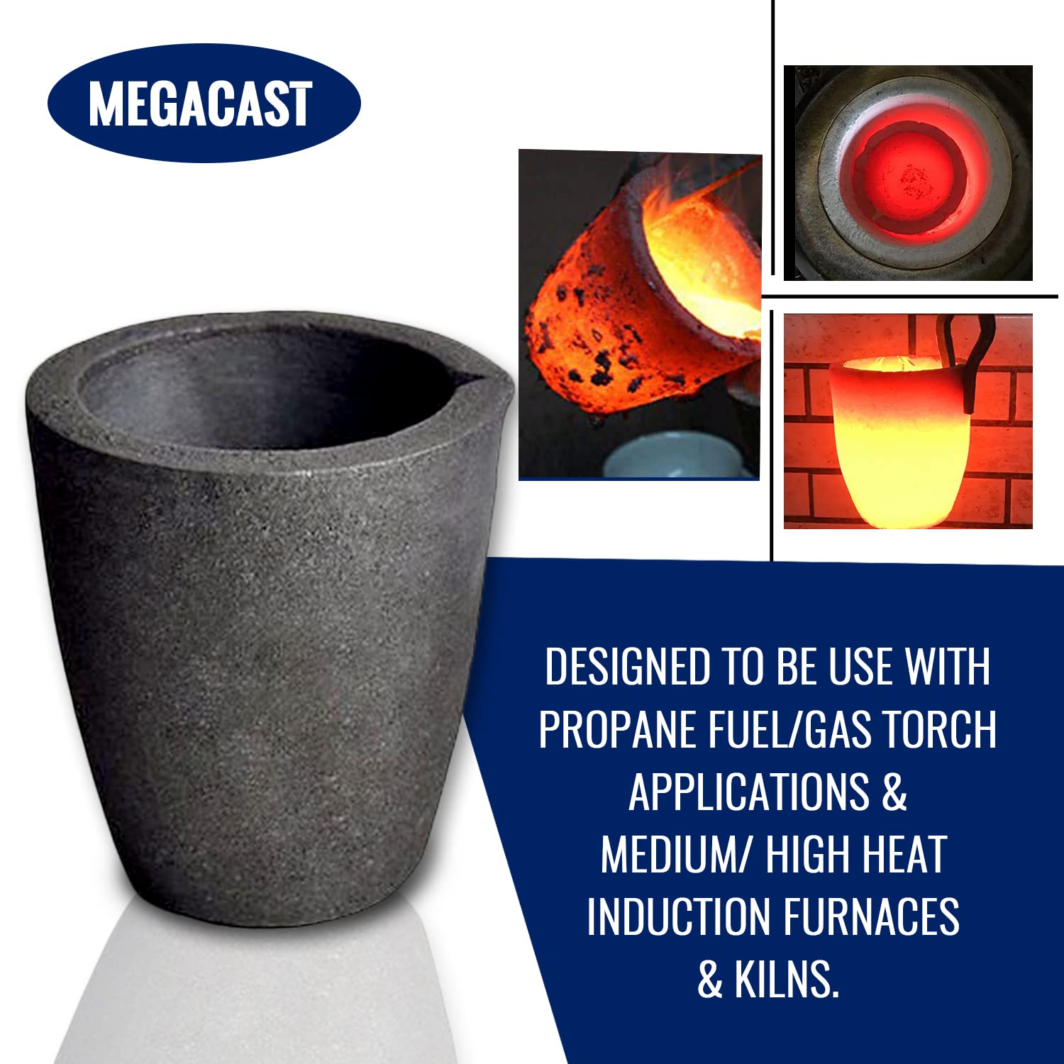MegaCast crucible dimensions: outside 5.25 inch diameter, 5.5 inch length for capacity planning.