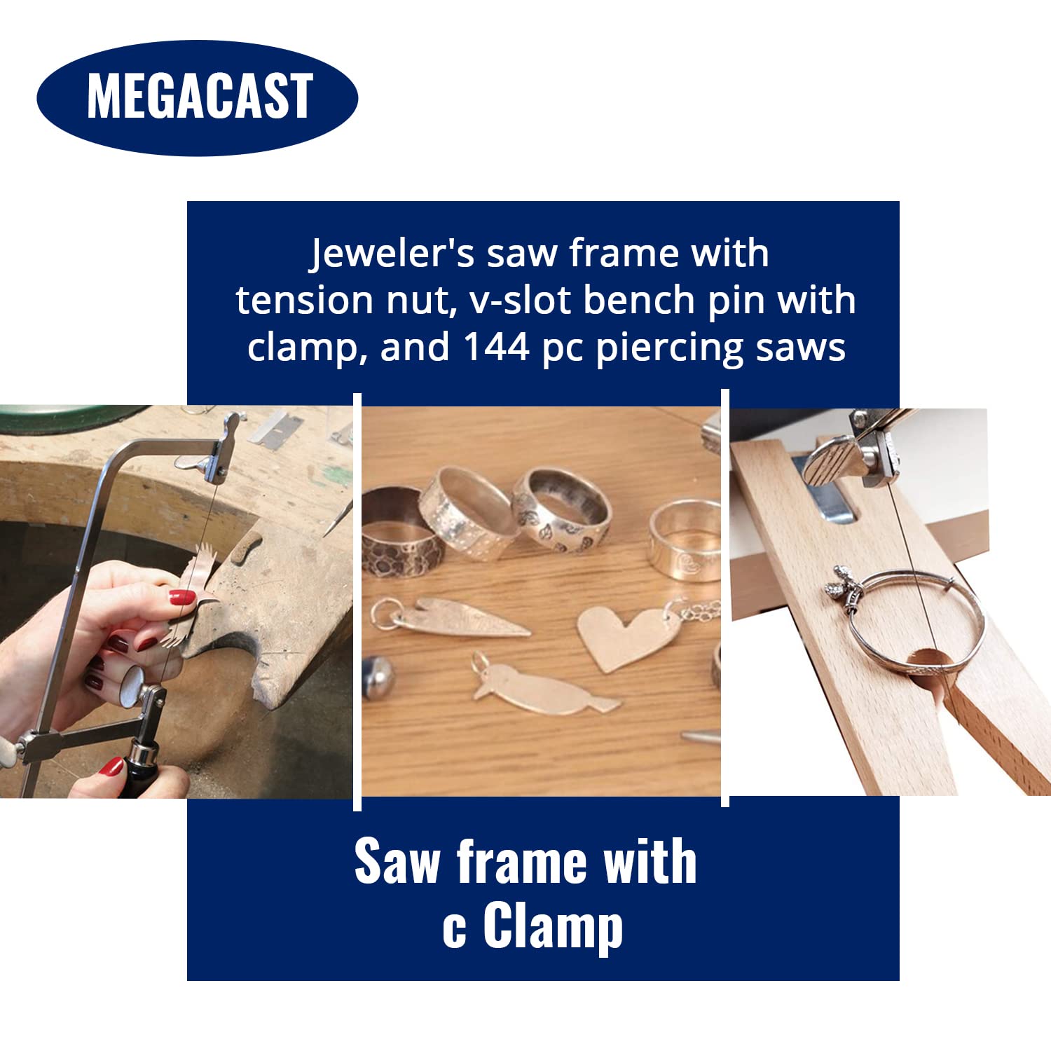 MegaCast metal and wood tools highlight durable construction and versatility.