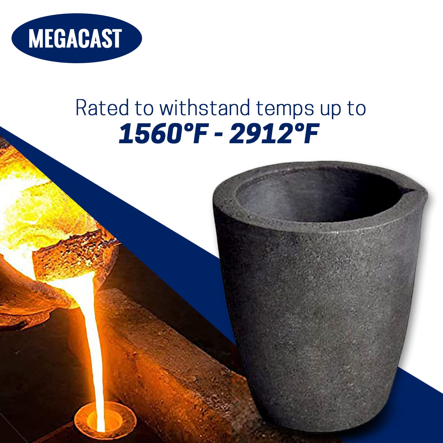 MegaCast torch-compatible crucible setup for efficient melting with furnaces and torches.