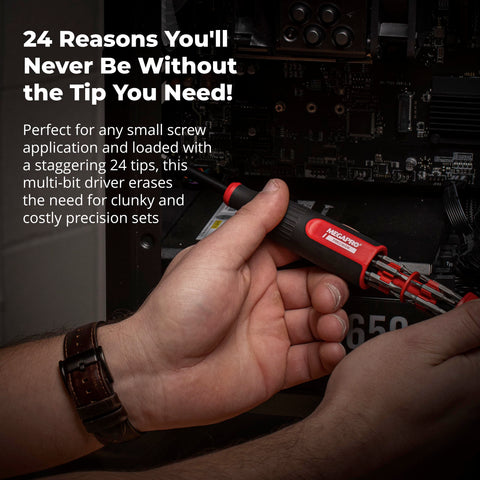 Megapro compact design enables access to tight screws in electronics.