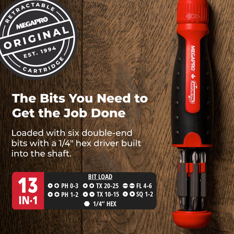 Megapro 28-tooth ratchet delivers smooth action for fast screw driving.