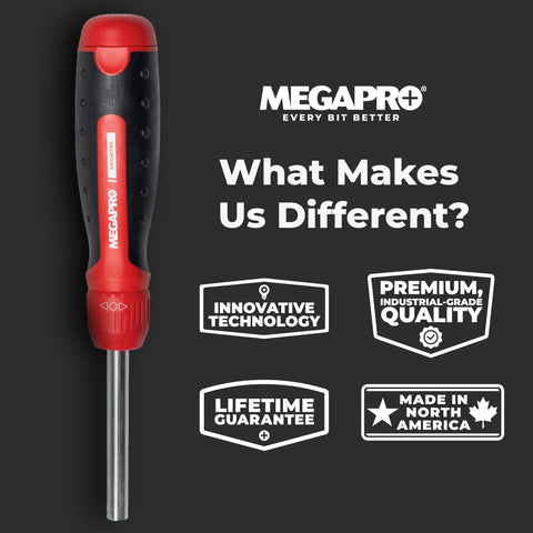 Megapro pull-out bit cartridge for fast, tidy bit changes.