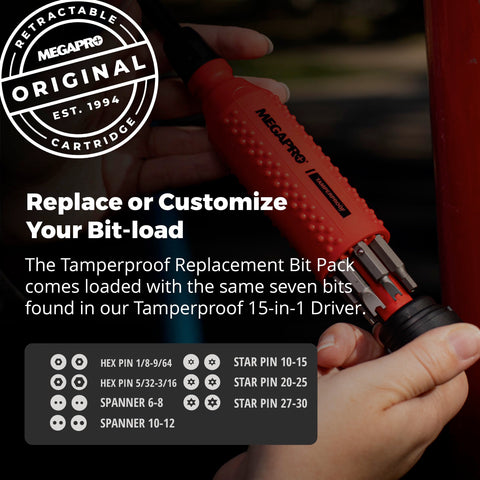 Megapro Replacement Bit Pack ball bearing action demonstrates smooth pressure-fit.