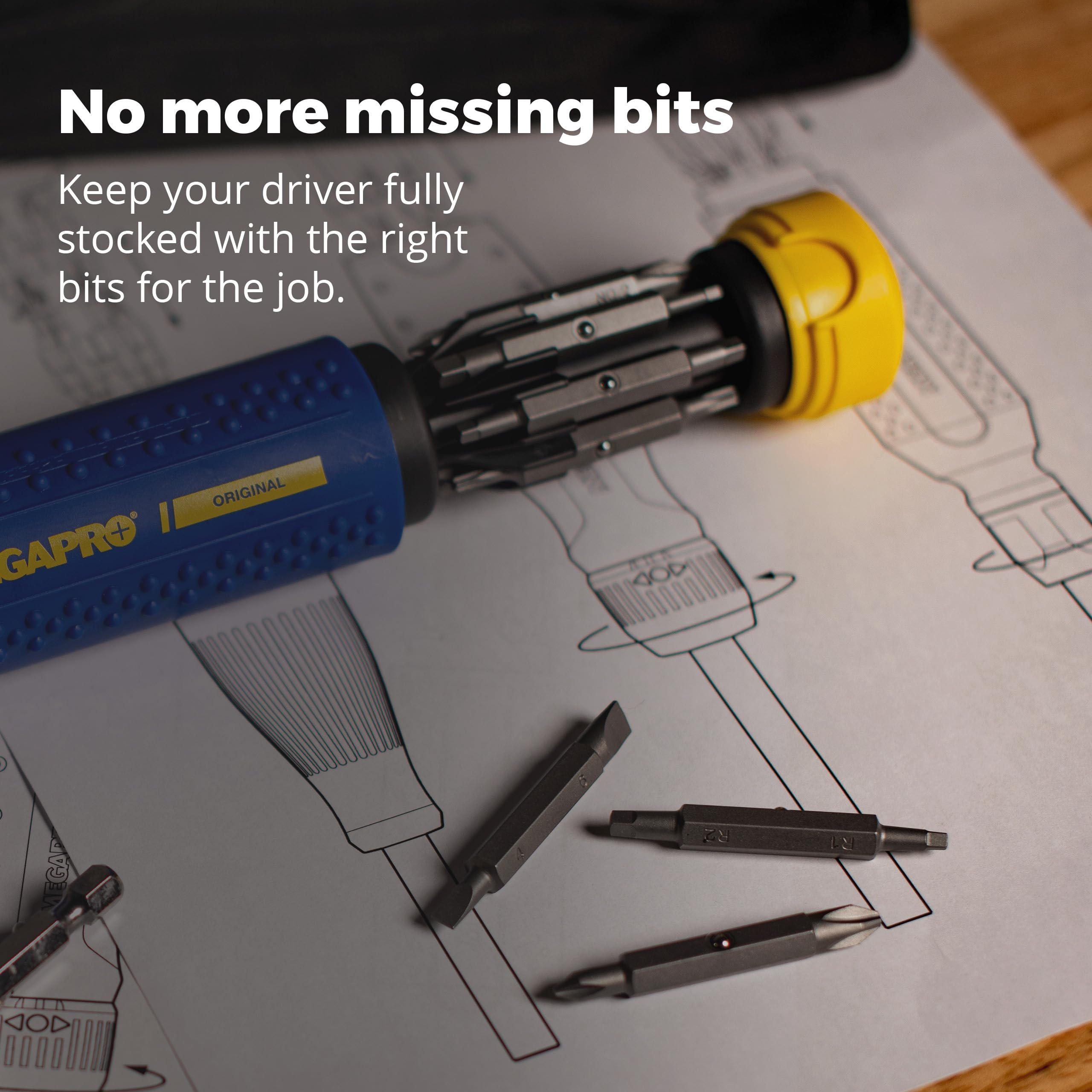 Megapro Replacement Bit Pack size engraved for quick identification during use.