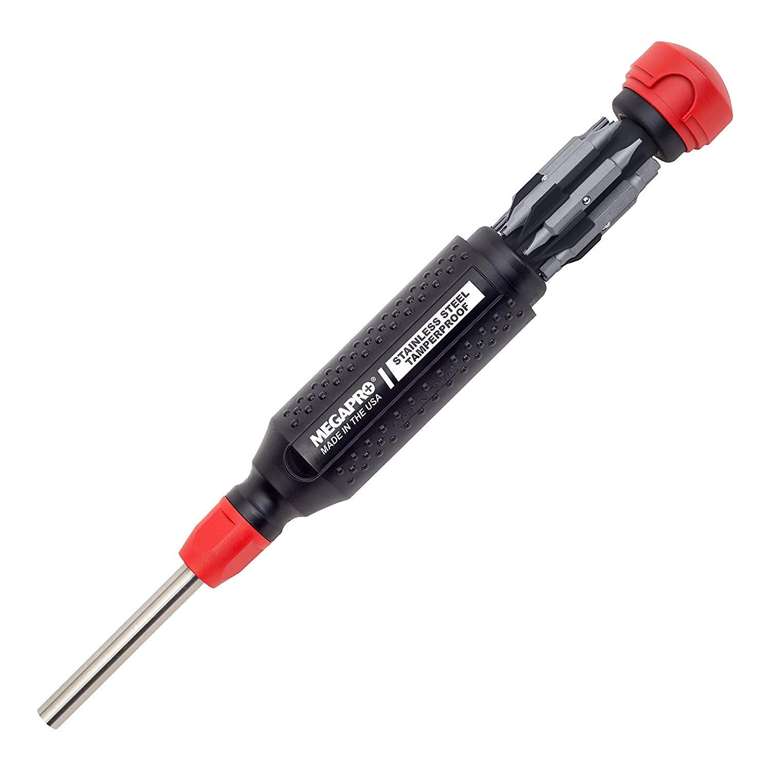 Megapro Tamperproof 15-in-1 screwdriver in black and red for secure electrical work