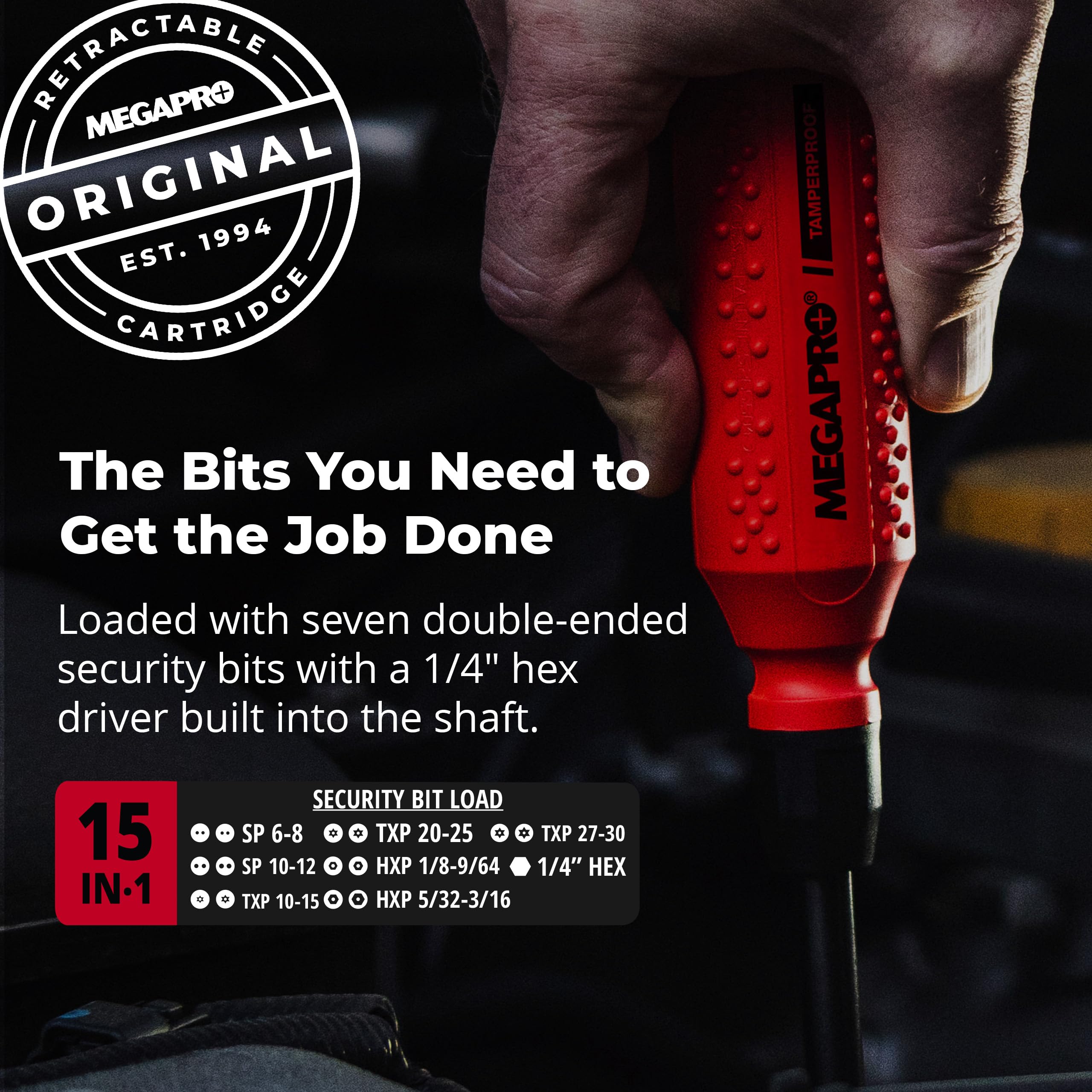 Megapro Tamperproof Security Screwdriver Set Ultra-Strong Handle offers a reliable grip.