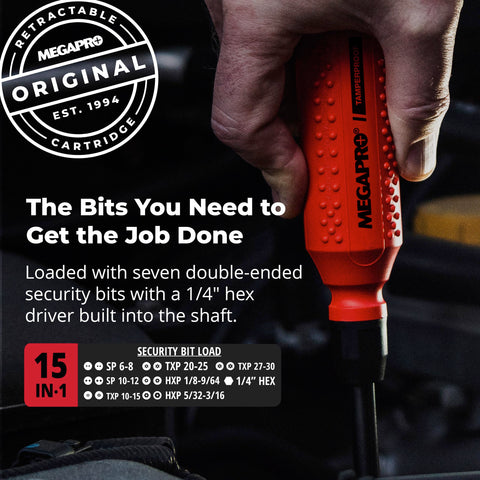 Megapro Tamperproof Security Screwdriver Set Ultra-Strong Handle offers a reliable grip.