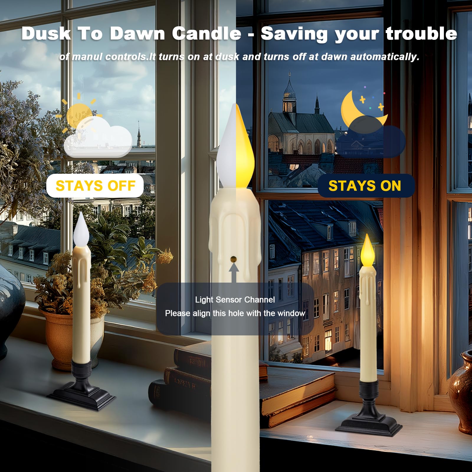 Meigic 8inch wax drip candle with flickering 3D flame
